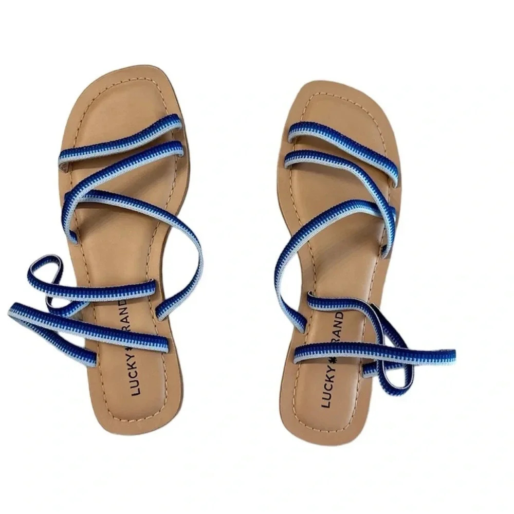 Lucky Brand Women’s Bizell Blue Striped Strappy Padded Sandal Size 7.5 GUC